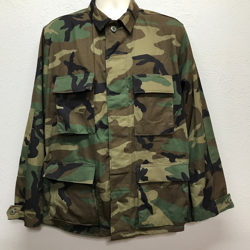 Vintage 90s BDU Field Jacket Mens Medium Regular Camo Woodland Combat Coat Edcar